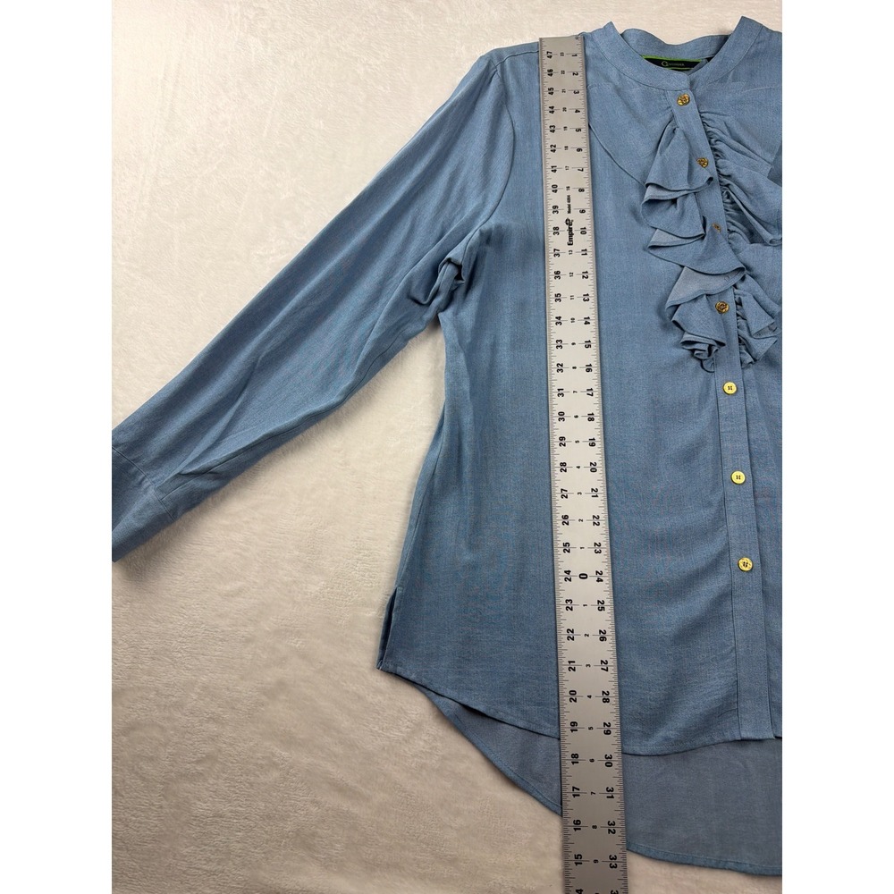 C. Wonder Ruffle Front Blouse 16W Chambray Denim Button Down Modern Elegant Chic - Picture 10 of 15